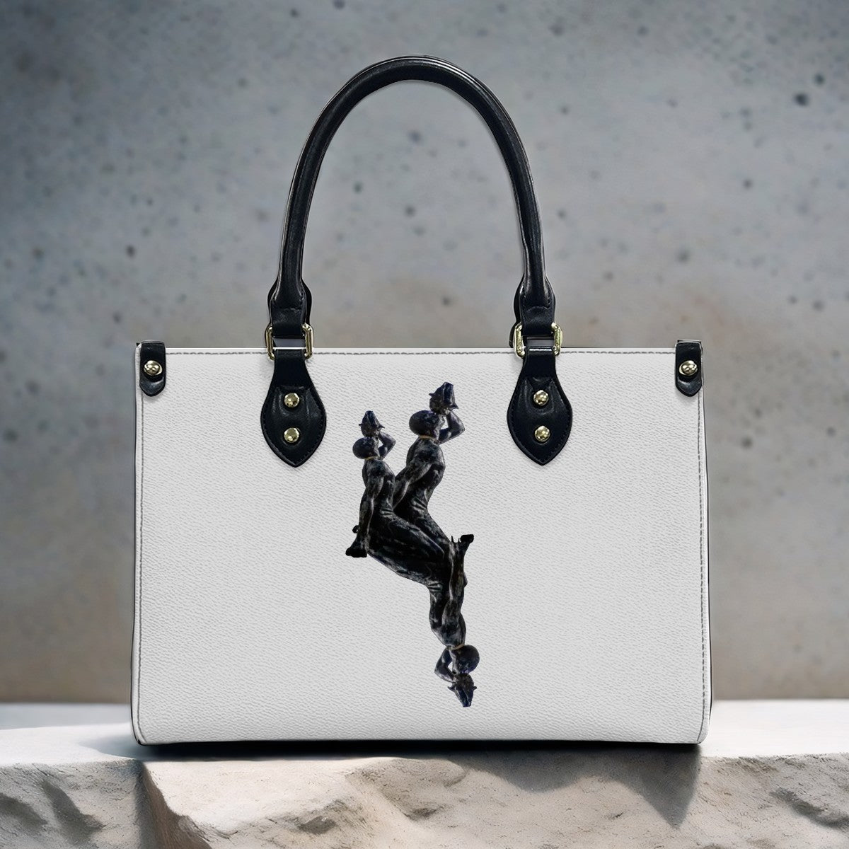 PU Tote Bag for Women with Artistic Neg Marron
