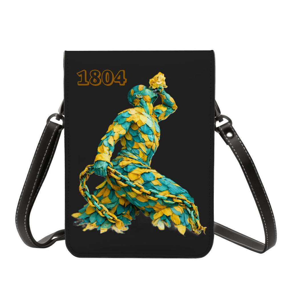 Leather Cell Phone Purse With Shoulder- Green & Yellow Neg Mawon The calling