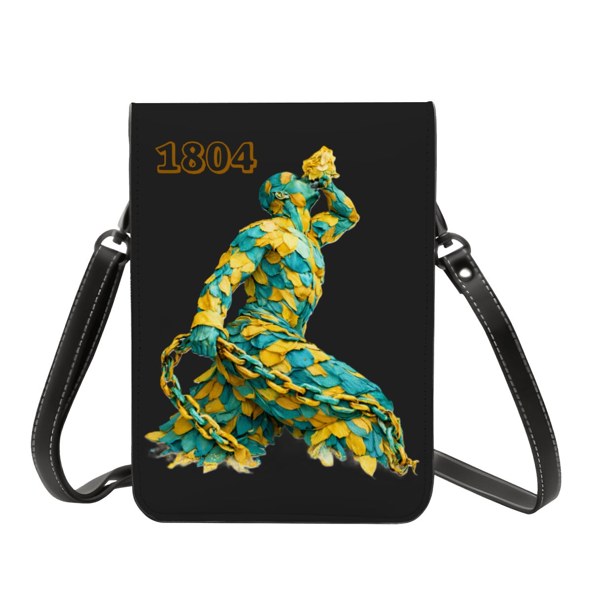 Leather Cell Phone Purse With Shoulder- Green & Yellow Neg Mawon The calling