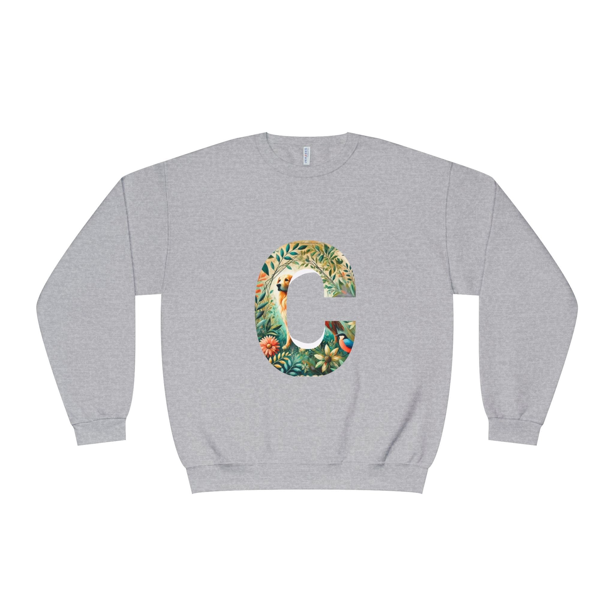 Floral Animal Print Crewneck Sweatshirt Letter C - Unisex ABC Design - InervoX