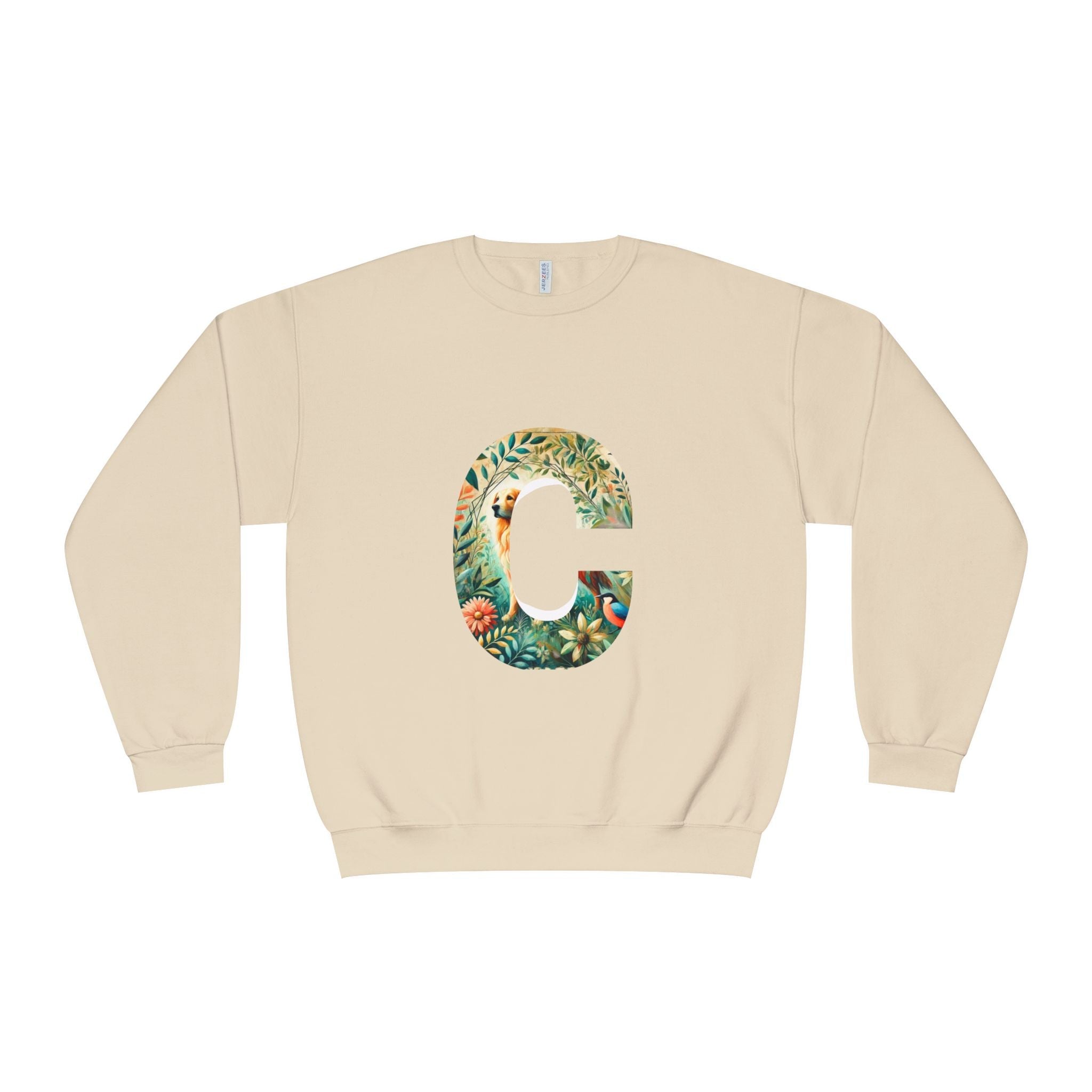 Floral Animal Print Crewneck Sweatshirt Letter C - Unisex ABC Design - InervoX