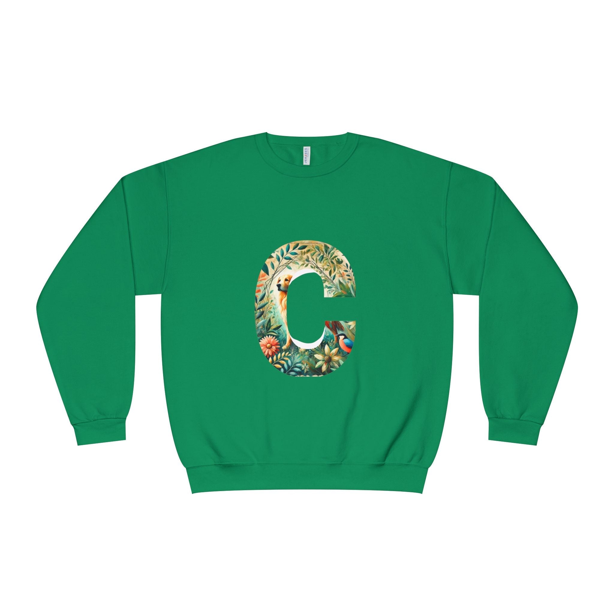 Floral Animal Print Crewneck Sweatshirt Letter C - Unisex ABC Design - InervoX