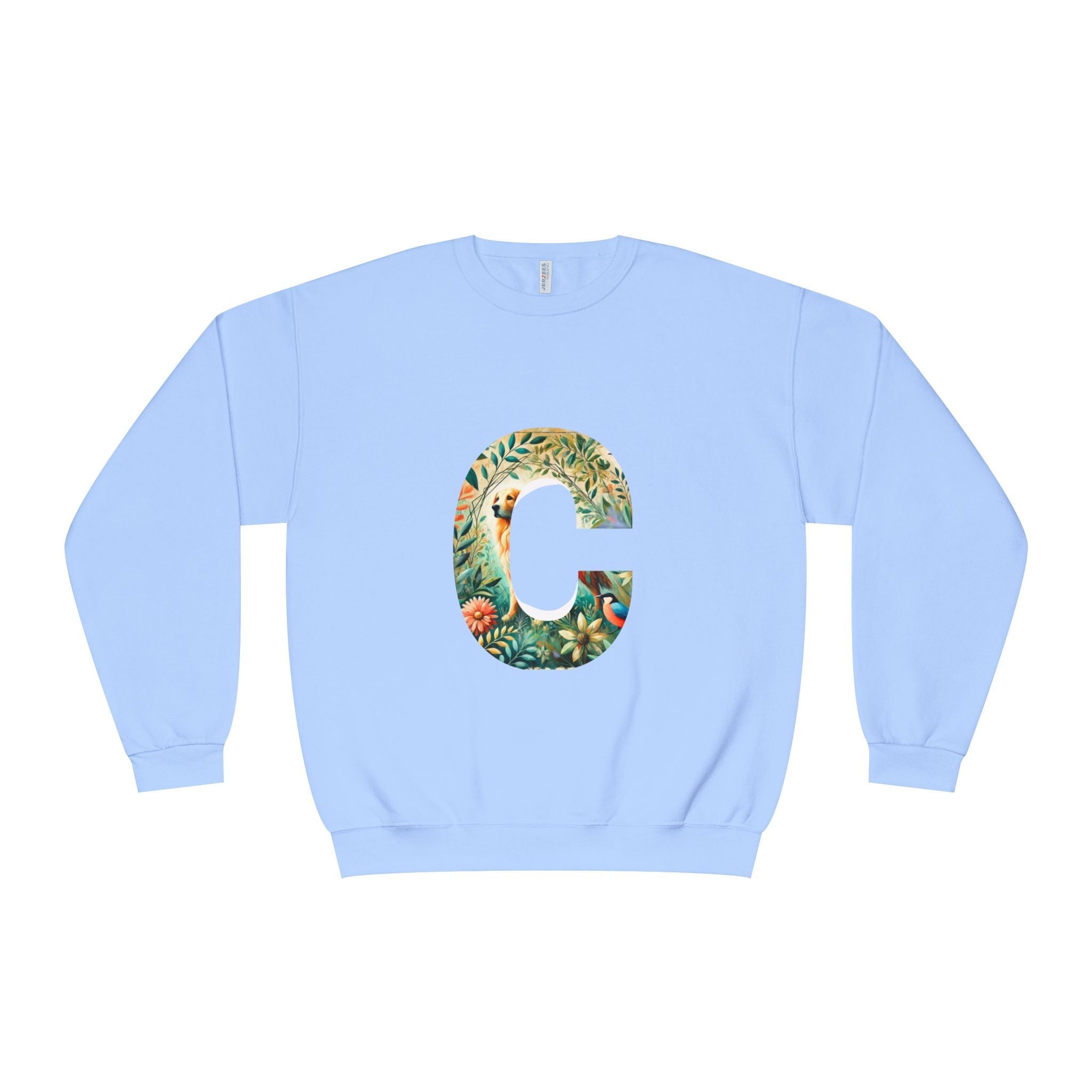 Floral Animal Print Crewneck Sweatshirt Letter C - Unisex ABC Design - InervoX