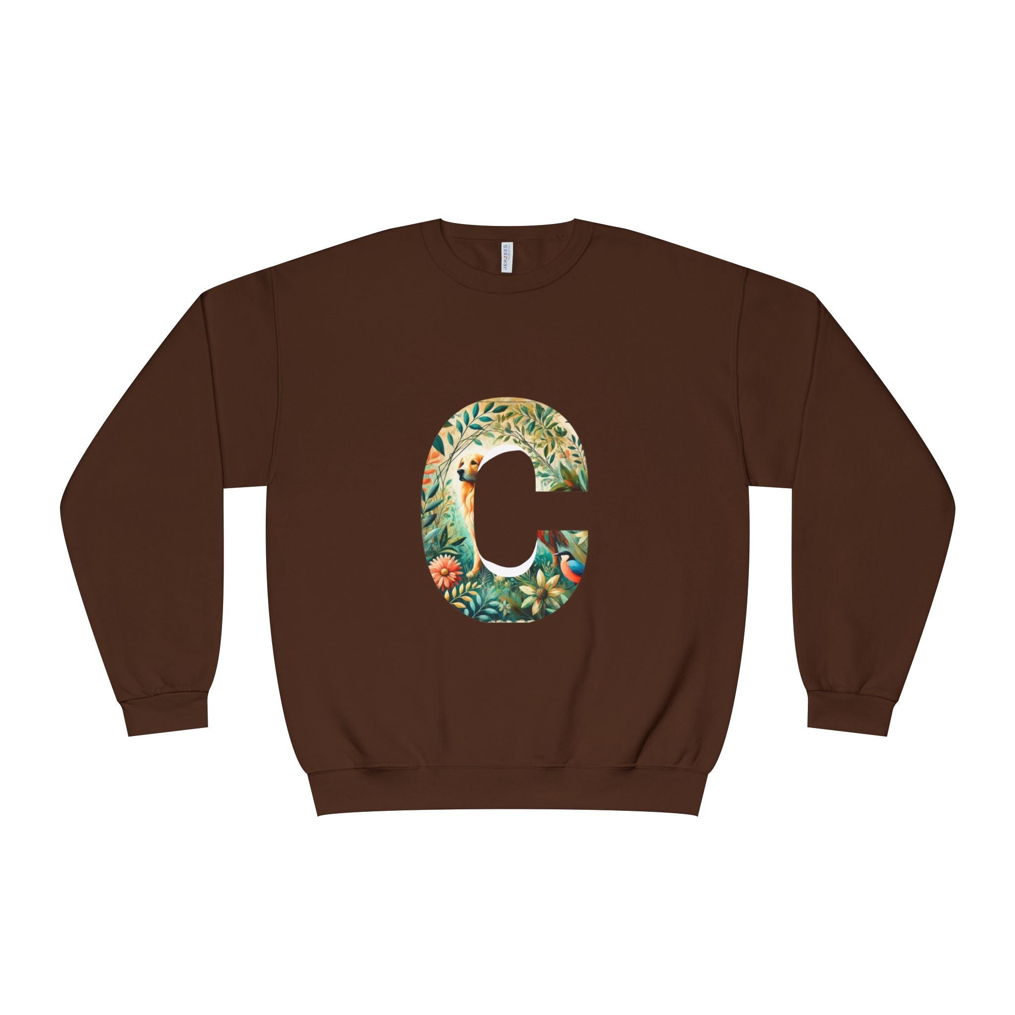 Floral Animal Print Crewneck Sweatshirt Letter C - Unisex ABC Design - InervoX