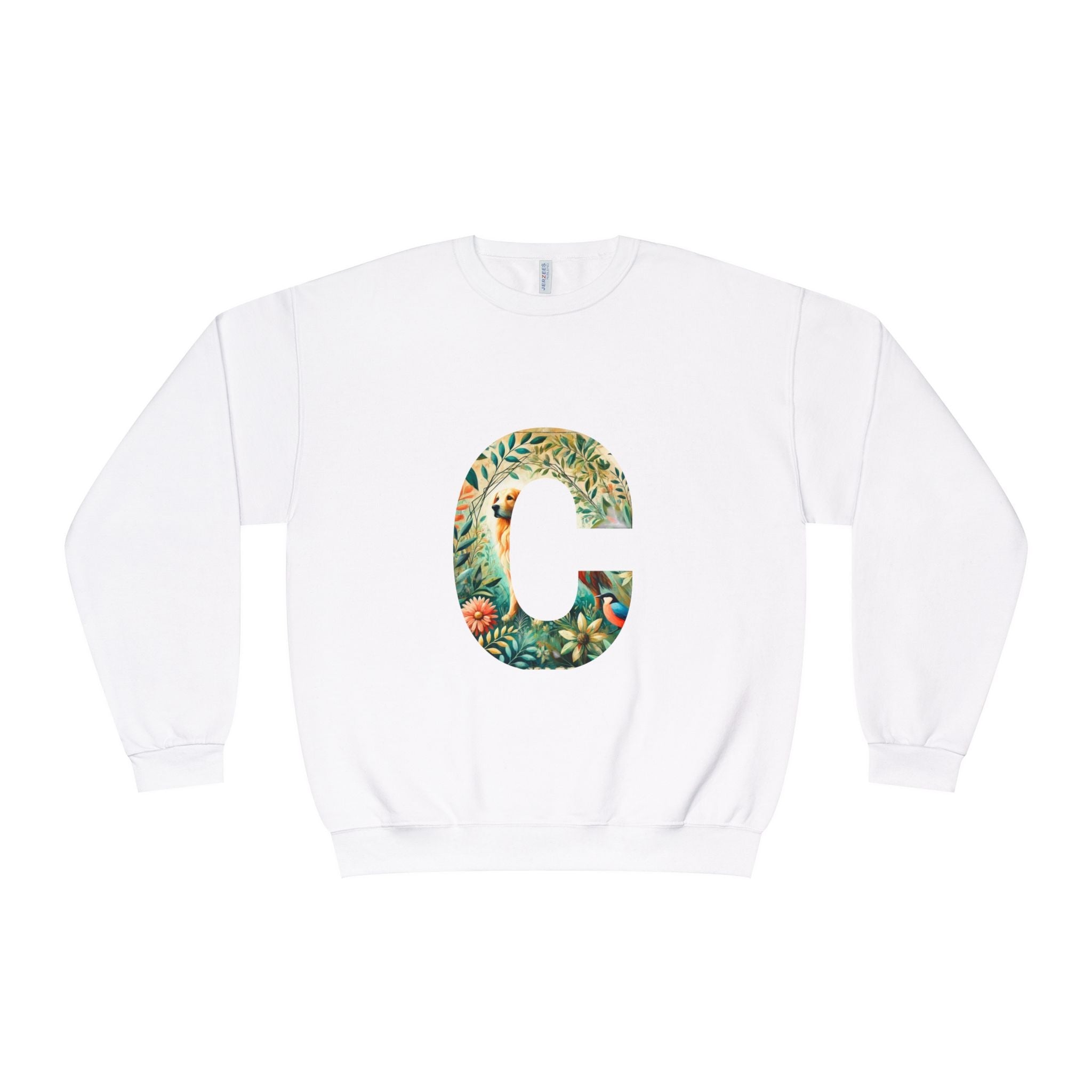 Floral Animal Print Crewneck Sweatshirt Letter C - Unisex ABC Design - InervoX