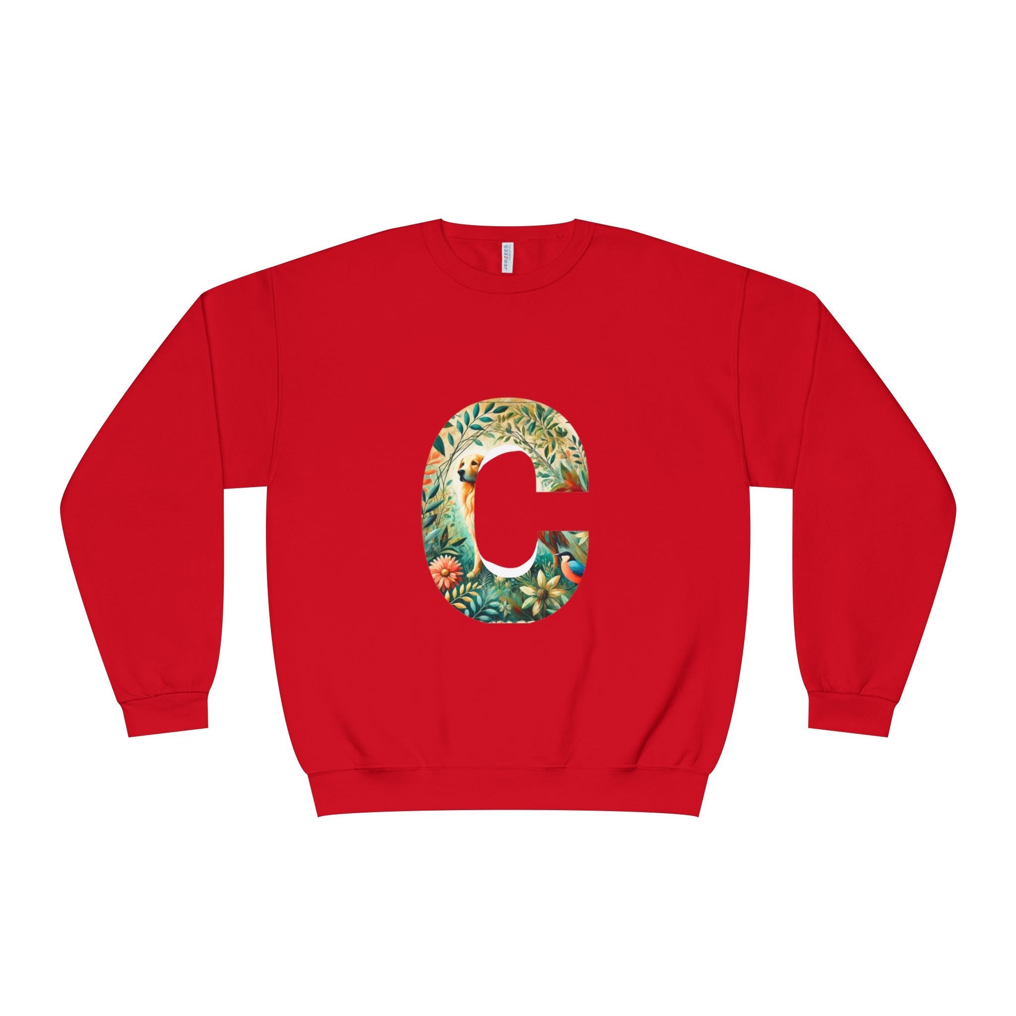 Floral Animal Print Crewneck Sweatshirt Letter C - Unisex ABC Design - InervoX