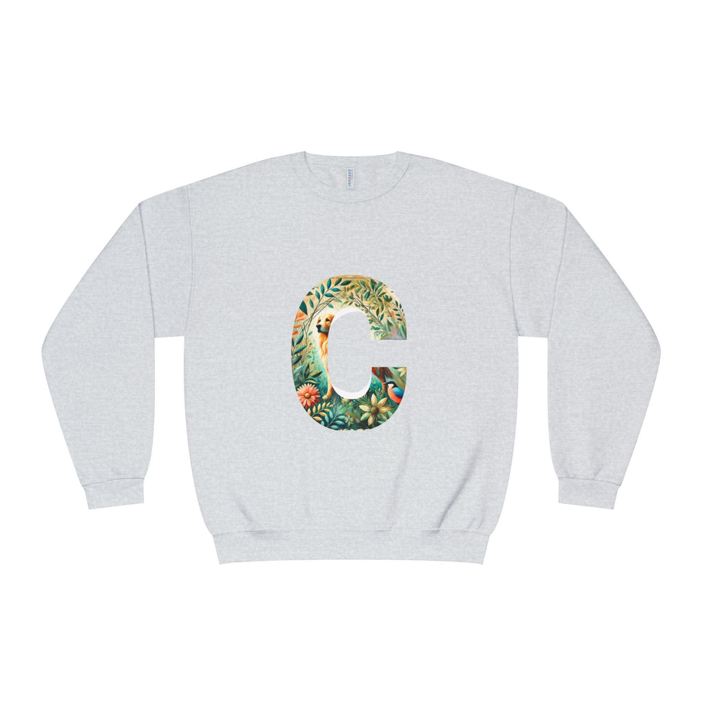 Floral Animal Print Crewneck Sweatshirt Letter C - Unisex ABC Design - InervoX