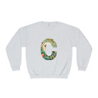 Floral Animal Print Crewneck Sweatshirt Letter C - Unisex ABC Design - InervoX