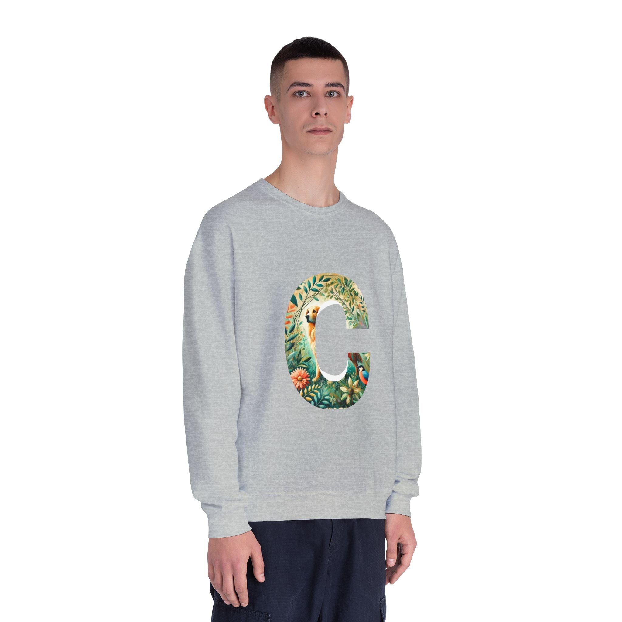 Floral Animal Print Crewneck Sweatshirt Letter C - Unisex ABC Design - InervoX