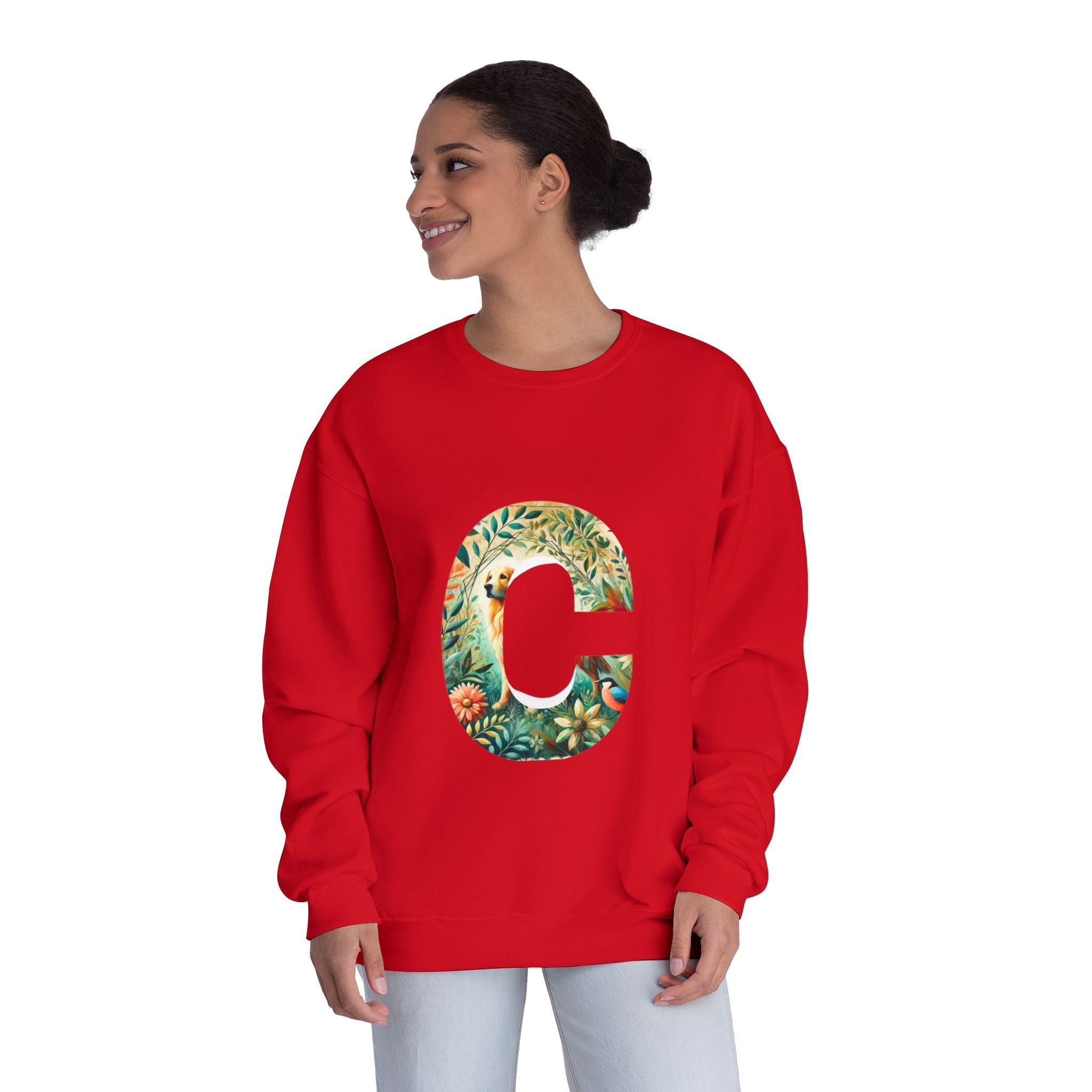 Floral Animal Print Crewneck Sweatshirt Letter C - Unisex ABC Design - InervoX