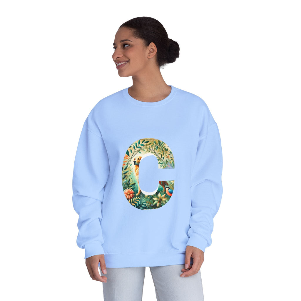 Floral Animal Print Crewneck Sweatshirt Letter C - Unisex ABC Design - InervoX