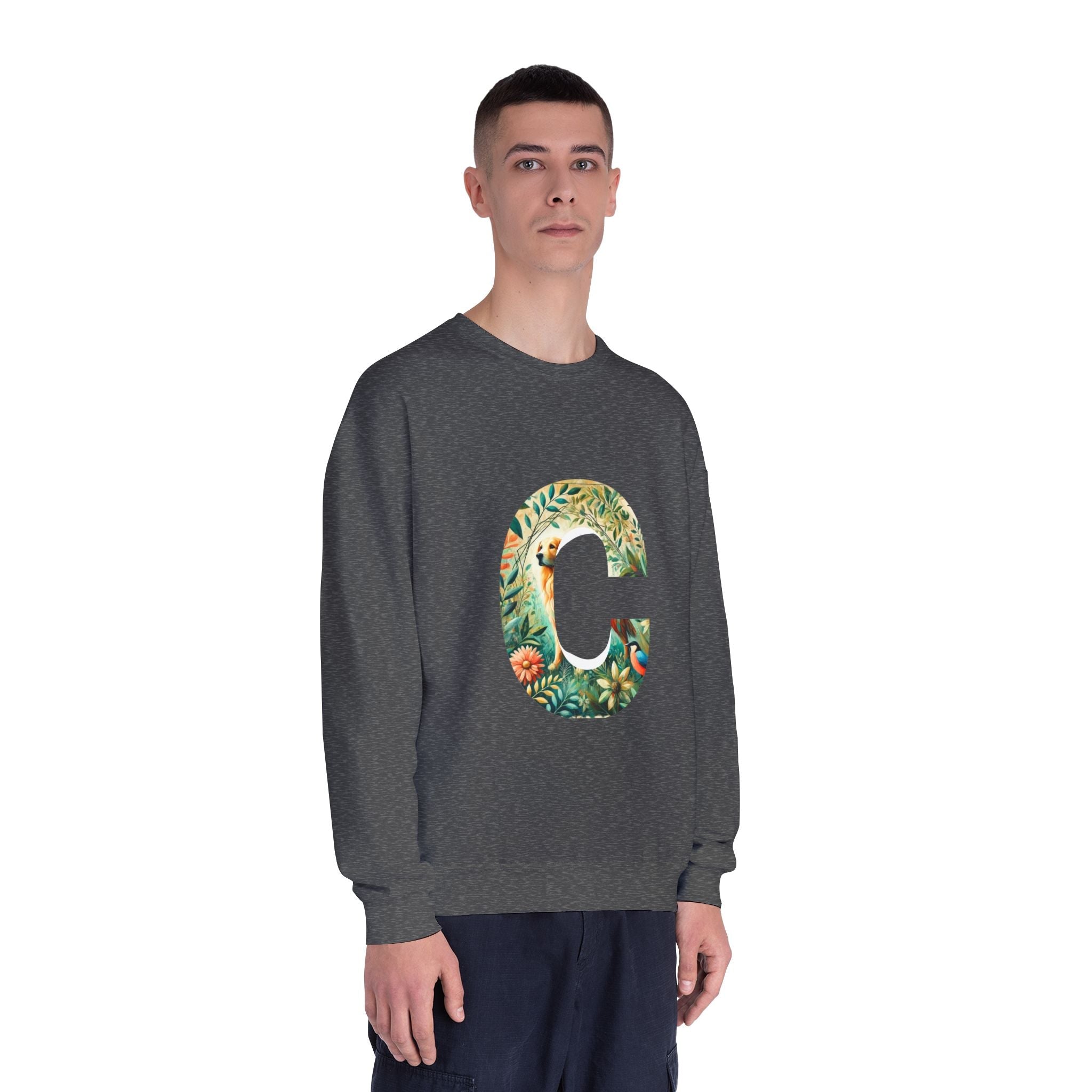 Floral Animal Print Crewneck Sweatshirt Letter C - Unisex ABC Design - InervoX