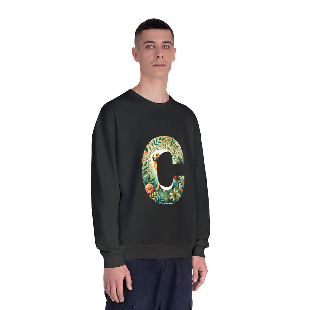 Floral Animal Print Crewneck Sweatshirt Letter C - Unisex ABC Design - InervoX
