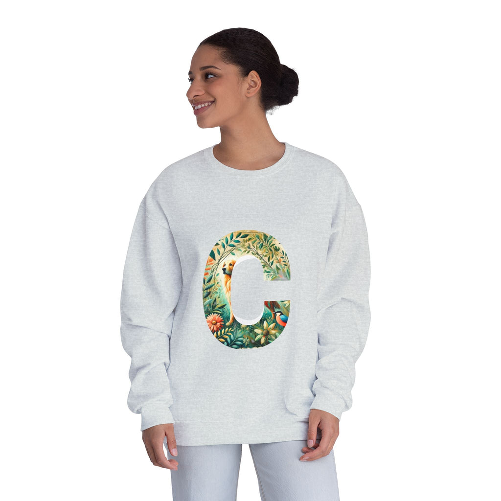 Floral Animal Print Crewneck Sweatshirt Letter C - Unisex ABC Design - InervoX