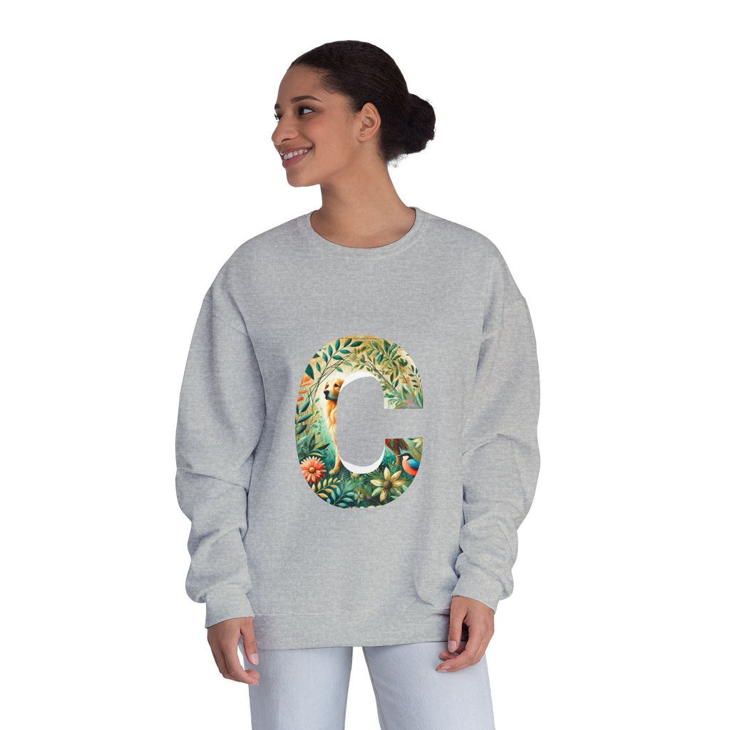 Floral Animal Print Crewneck Sweatshirt Letter C - Unisex ABC Design - InervoX