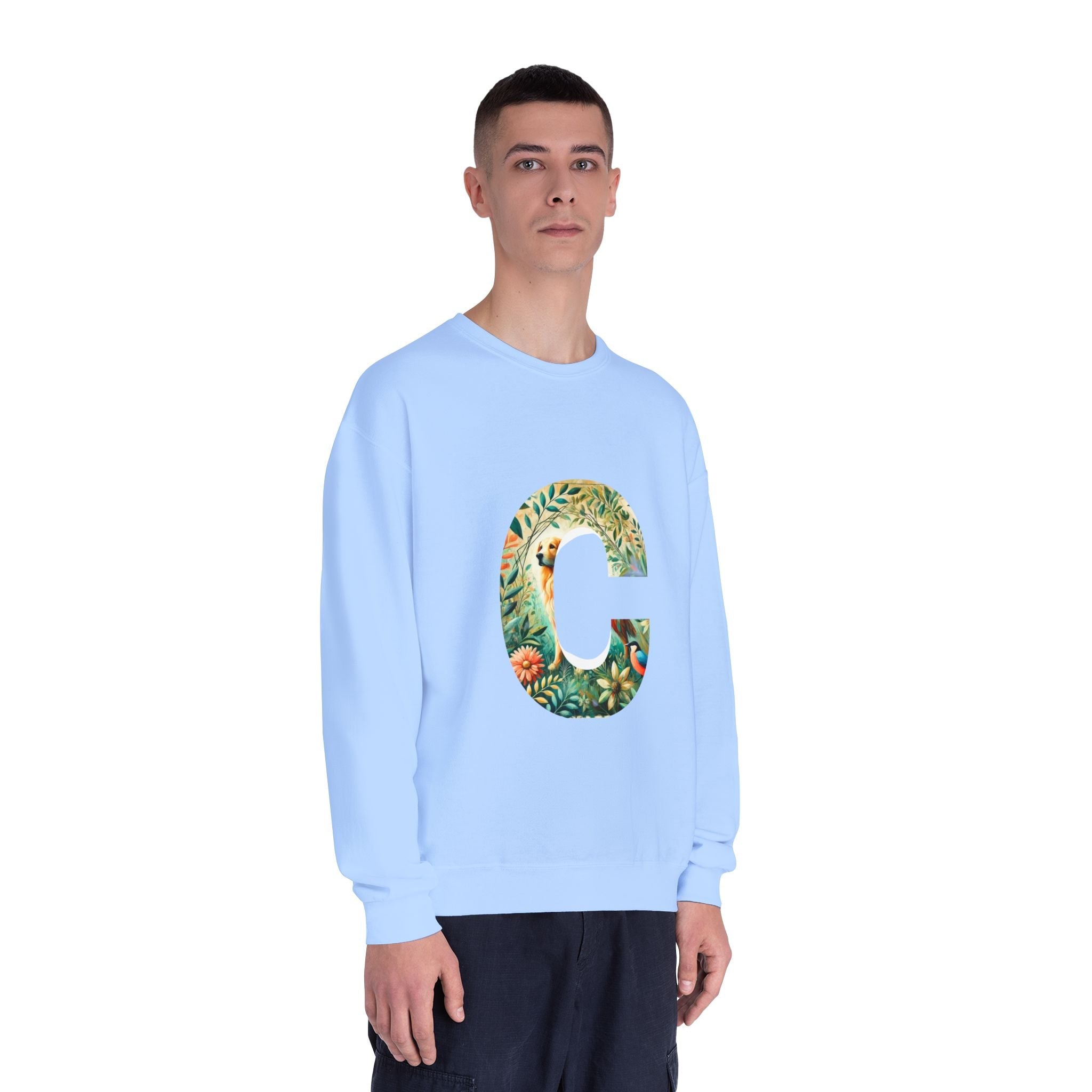 Floral Animal Print Crewneck Sweatshirt Letter C - Unisex ABC Design - InervoX