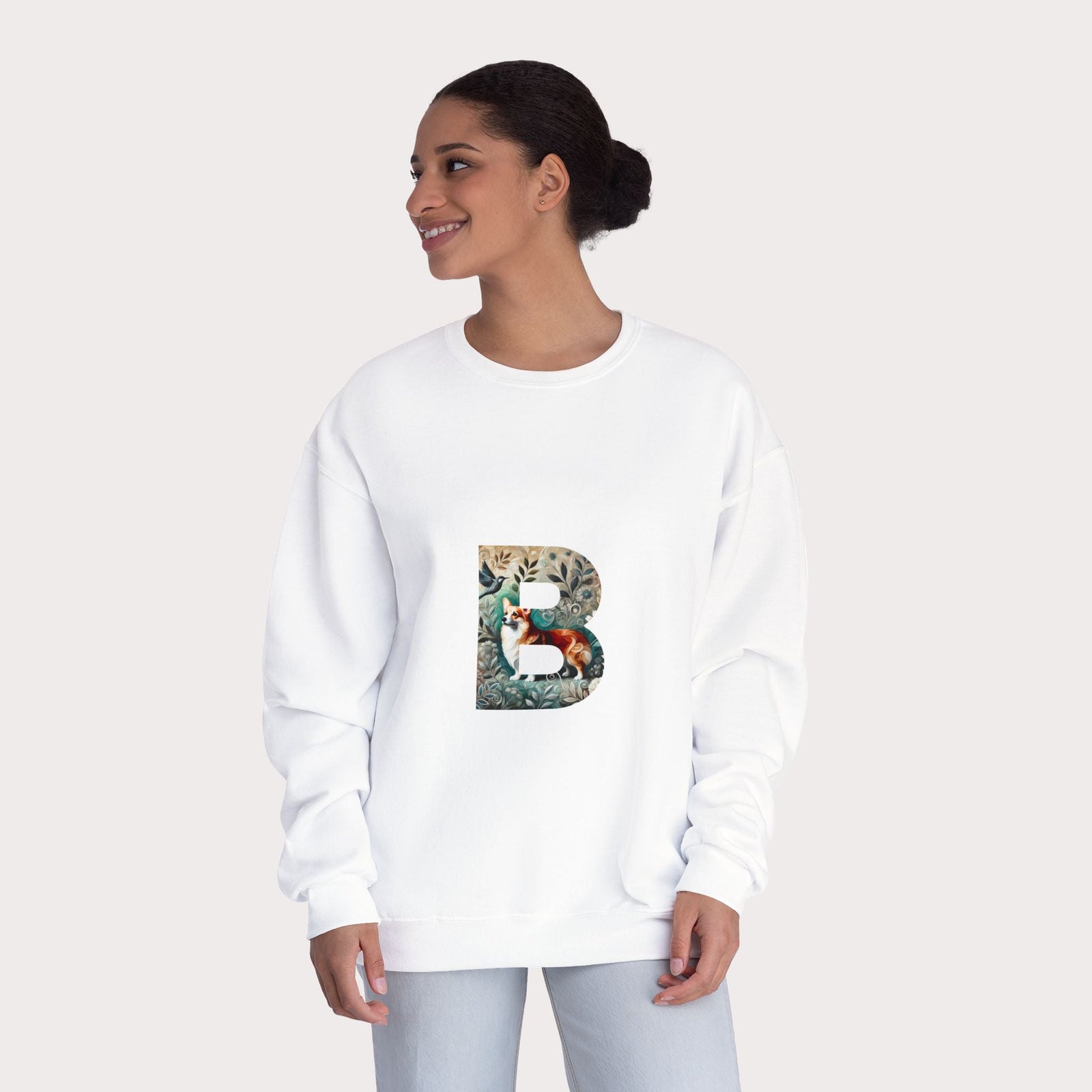 Floral Animal Print Crewneck Sweatshirt - Unisex ABC Design B - InervoX
