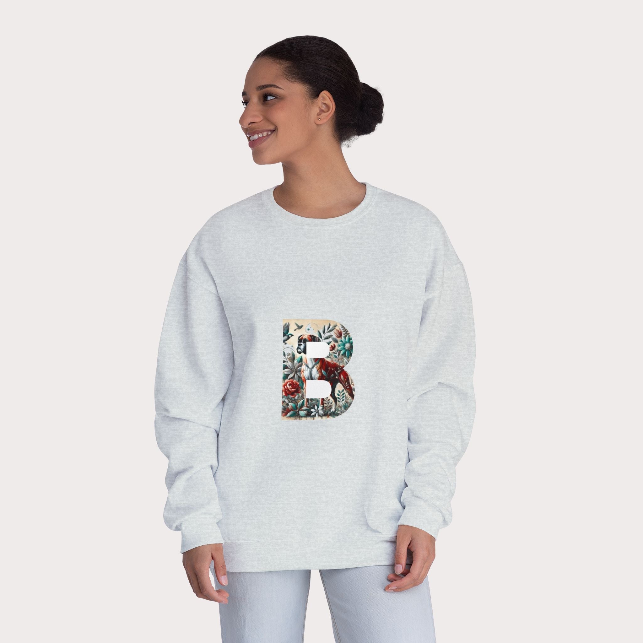 Floral Animal Print Crewneck Sweatshirt - Unisex ABC Design B - InervoX