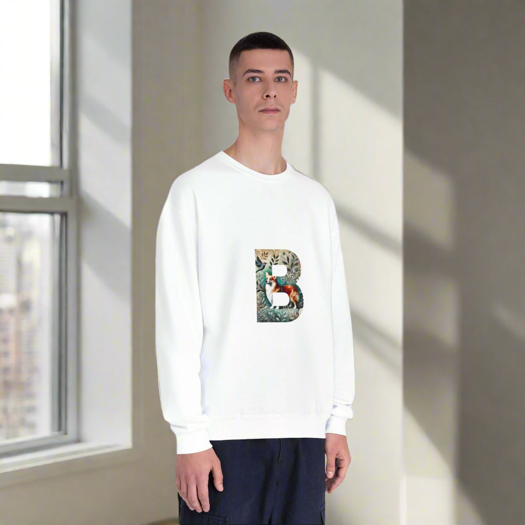 Floral Animal Print Crewneck Sweatshirt - Unisex ABC Design V2 Letter B - InervoX