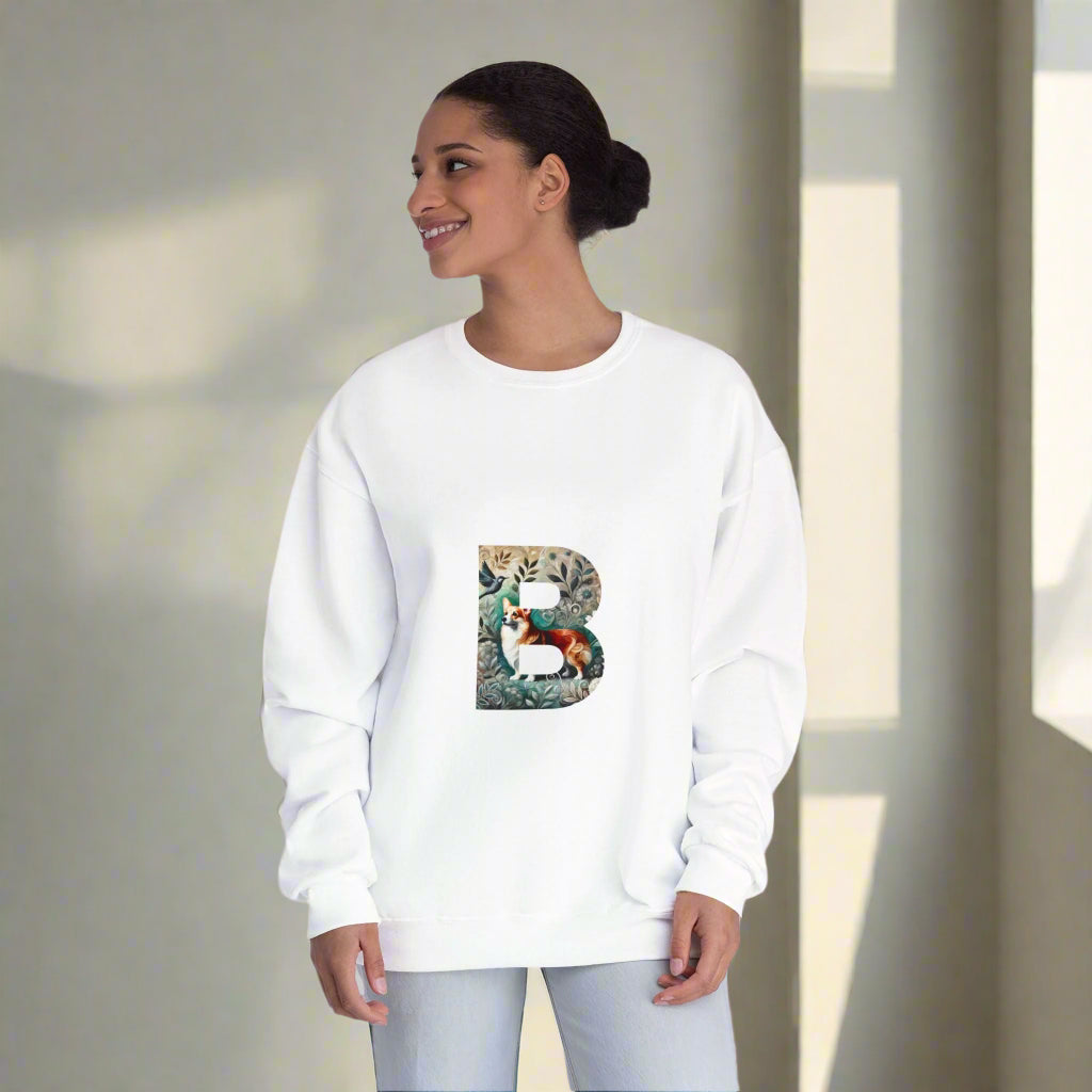 Floral Animal Print Crewneck Sweatshirt - Unisex ABC Design V2 Letter B - InervoX