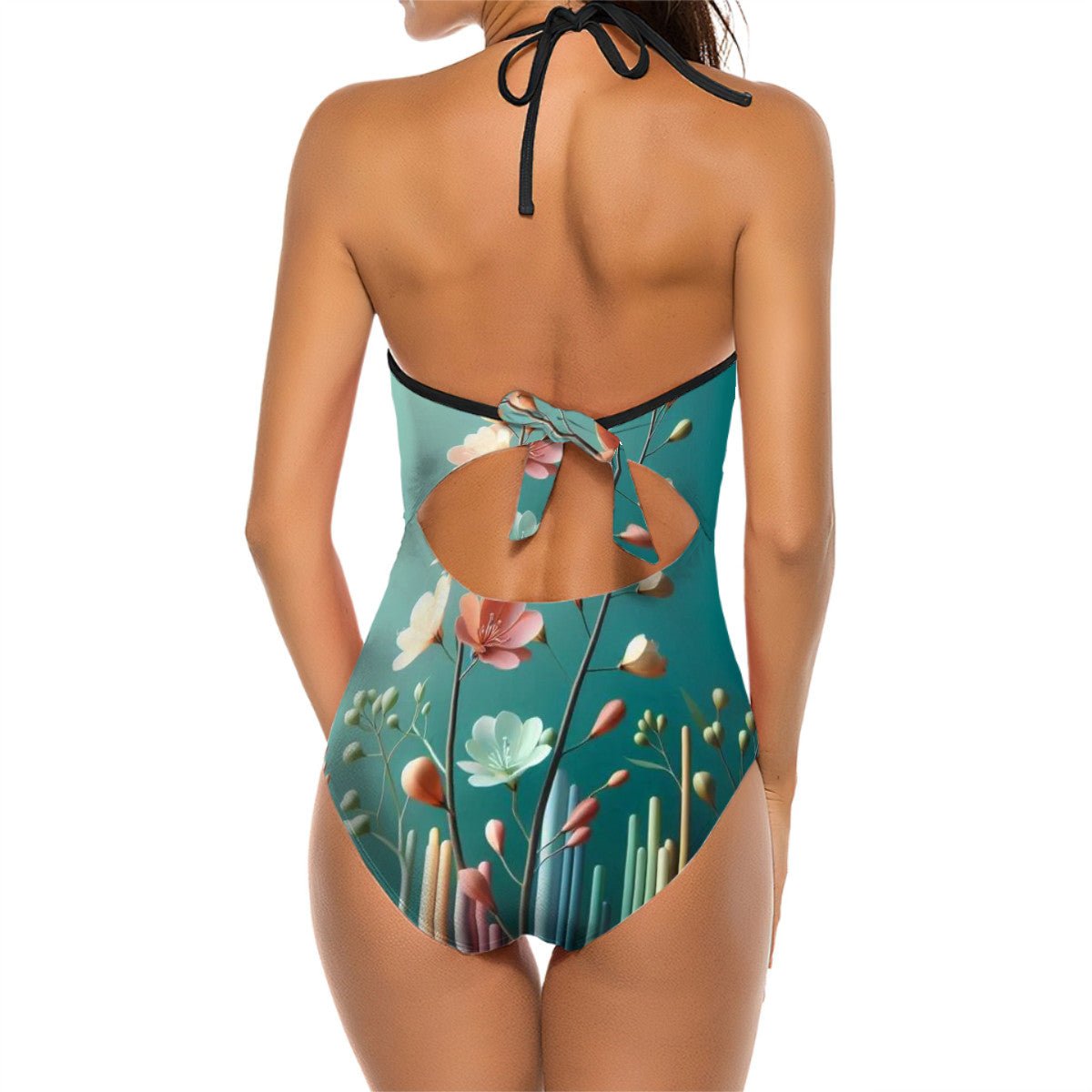 Halter One Piece Swimsuit for Women - Flower pattern - InervoX
