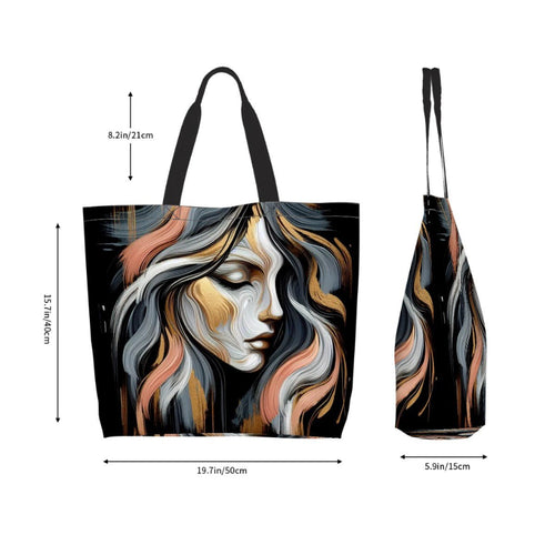 Large Capacity Women’s Tote Bag – Abstract Woman Face Design | Stylish Shoulder Bag - InervoX