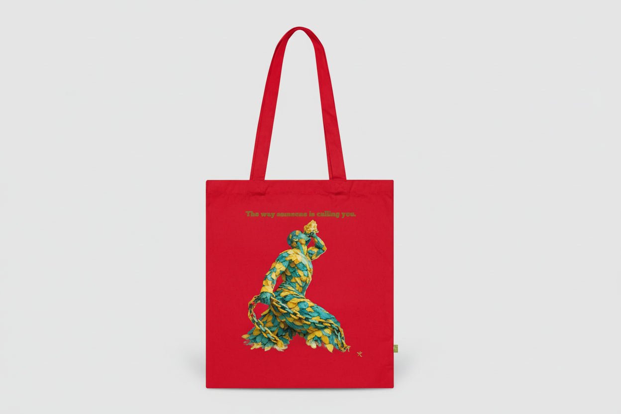 Organic Cotton Tote - 1804 Abstract Green & Yellow Rope Neg Mawon - InervoX