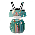 Plus Size Ruffle Two Piece Swimsuit Customized Services Flower design - InervoX