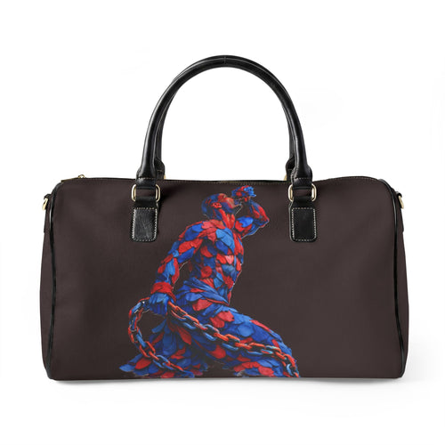 Premium Weekender Black Travel Bag- Neg Marron Design with Blue and Red Accents - InervoX