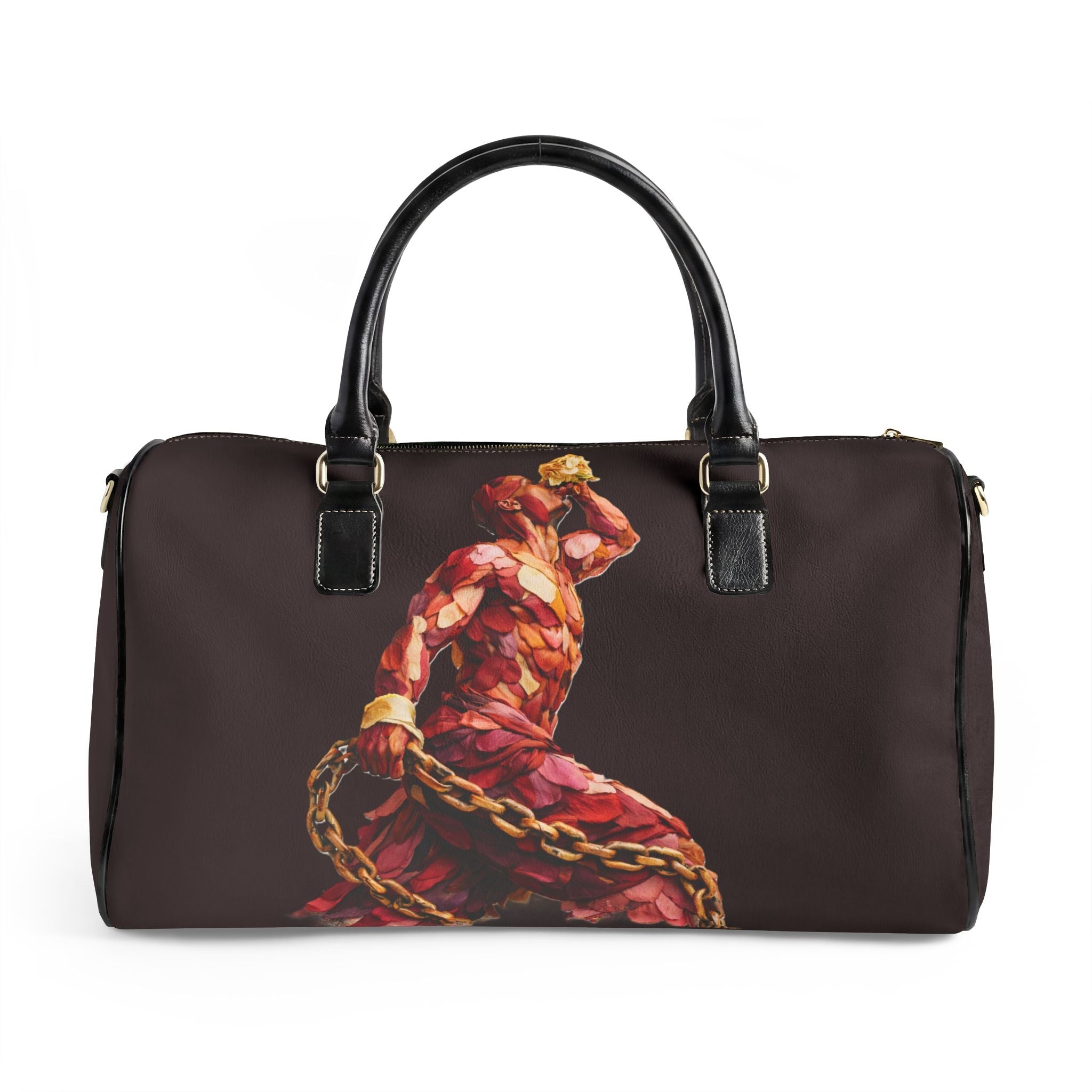 Premium Weekender Black Travel Bag- Neg Marron Design with Red and Gold Accents - InervoX