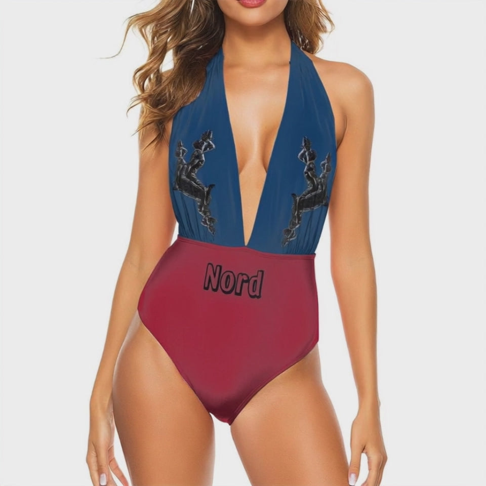 Deep V One Piece Swimsuit for Women - InervoX Edition 1 Neg Maroon