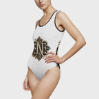 Chic Women's Classic One-Piece Swimsuit - Retro Infinity Design N letter