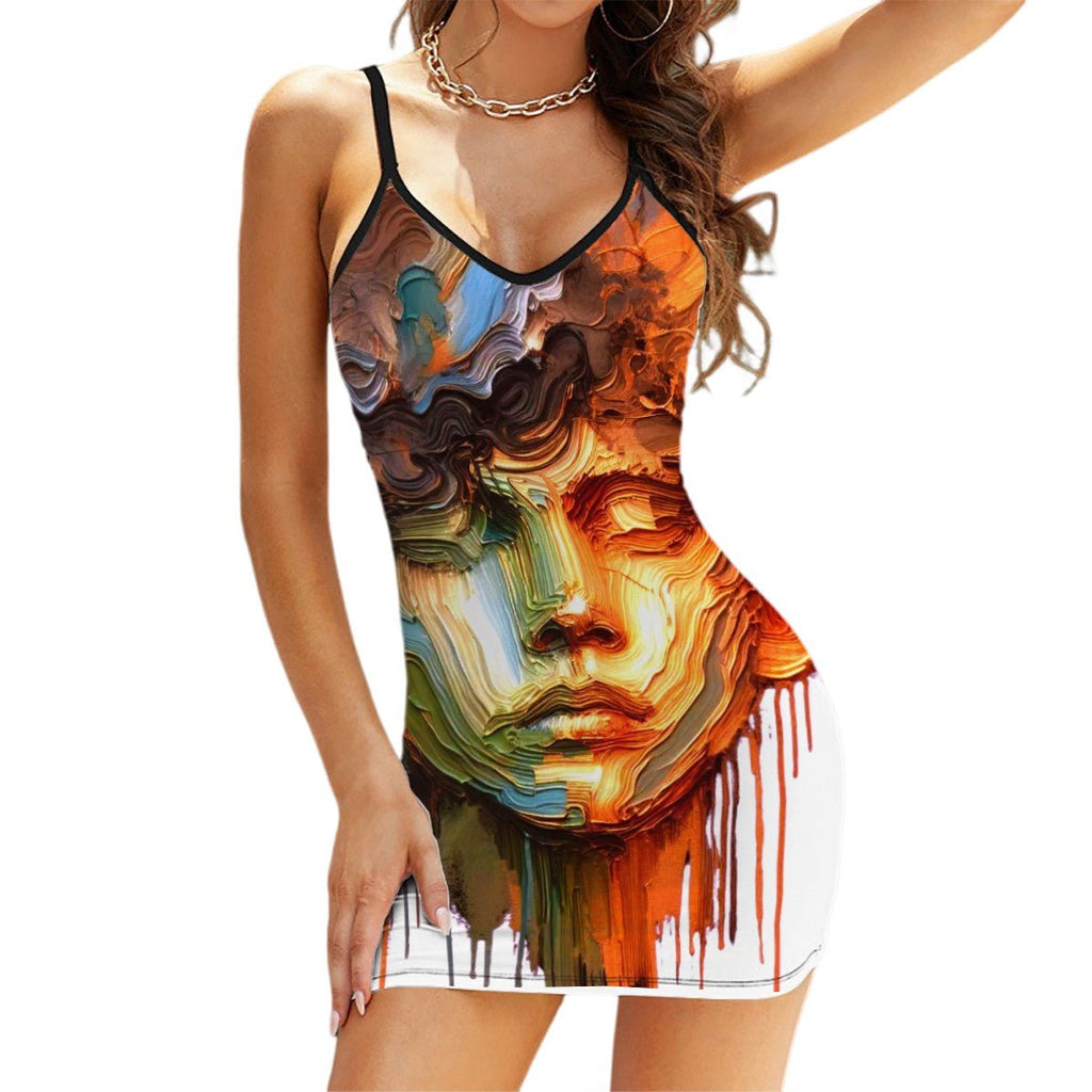 Short Spaghetti Strap Bodycon Dress V Collar Young boy vision - InervoX