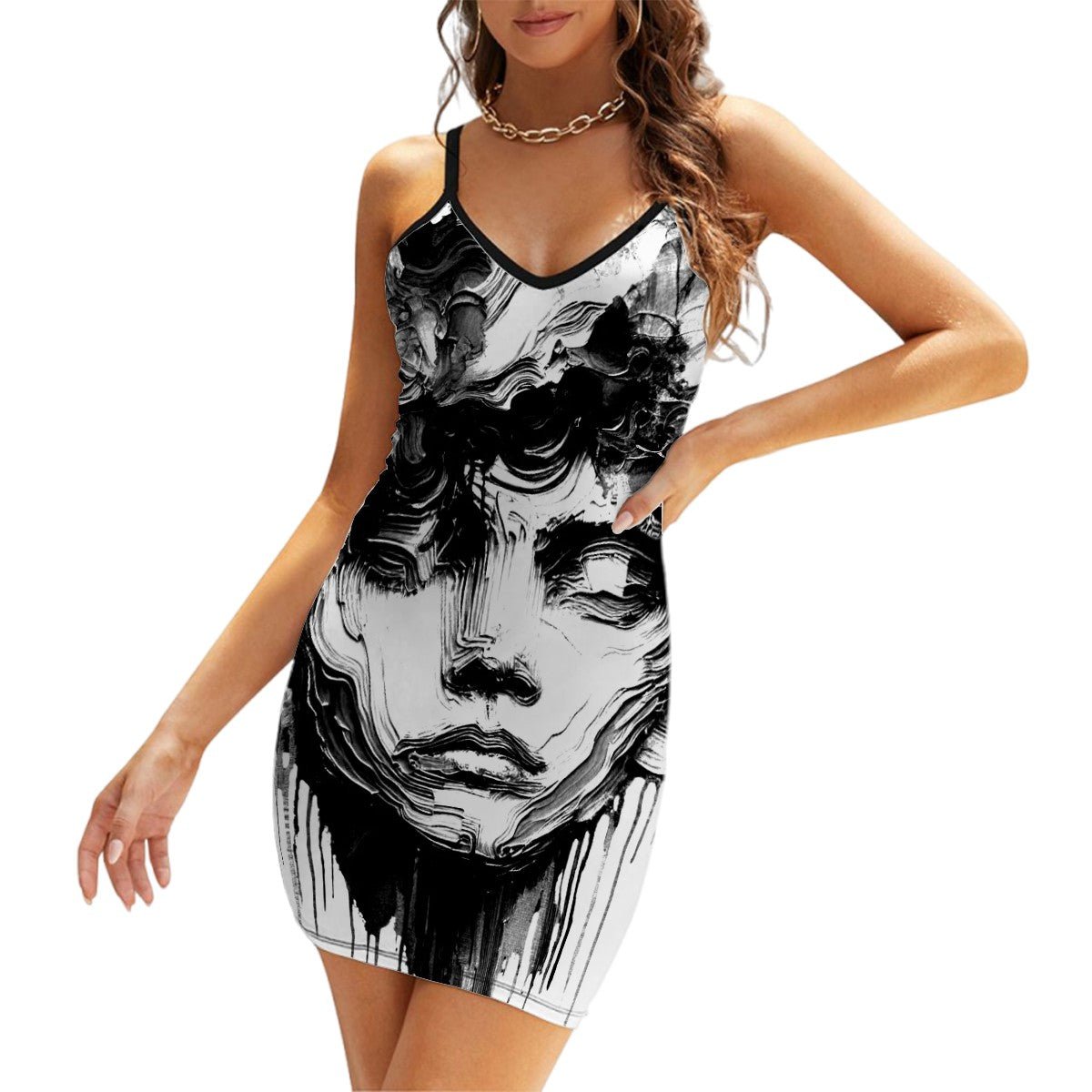 Short Spaghetti Strap Bodycon Dress V Collar Young boy vision - InervoX