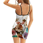 Short Spaghetti Strap Bodycon Dress VCollar Flower InervoX - InervoX