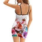 Short Spaghetti Strap Bodycon Dress VCollar Flower InervoX - InervoX