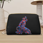 Small Leather Makeup Bag Beleu et rouge Muscular figure sculpted from petals Golden X with intertwined flames (1) - InervoX