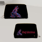 Small Leather Makeup Bag Beleu et rouge Muscular figure sculpted from petals Golden X with intertwined flames (1) - InervoX