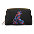 Small Leather Makeup Bag Beleu et rouge Muscular figure sculpted from petals Golden X with intertwined flames (1) - InervoX