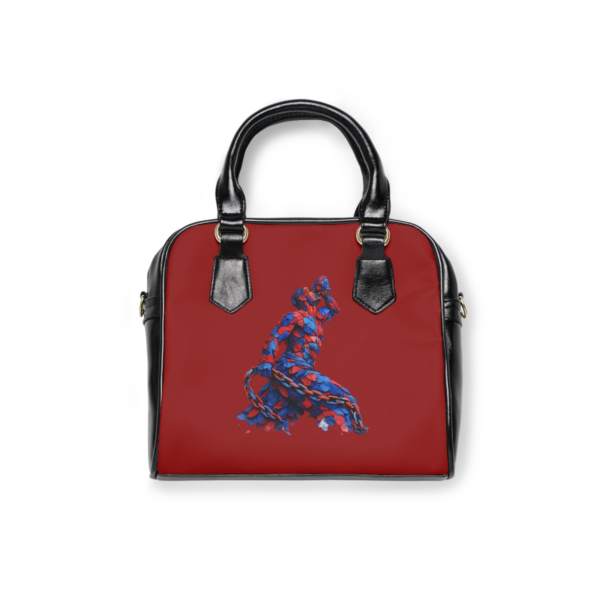 Spicy red Artistic Shoulder Handbag - Red & Blue Neg Marron Feather Design - InervoX