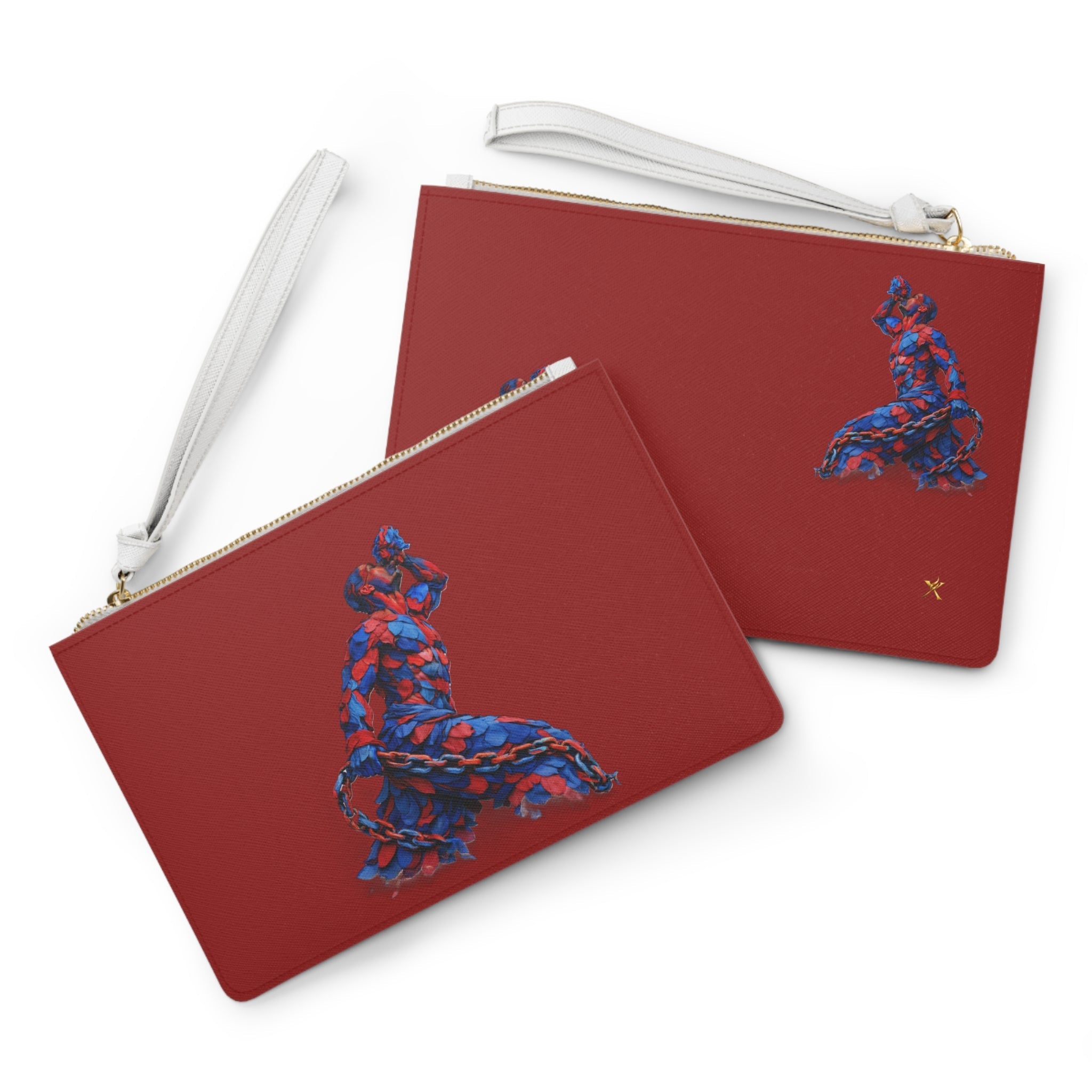 Spicy red Clutch Bag 'The Neg Mawon' Red & Blue Abstract - InervoX