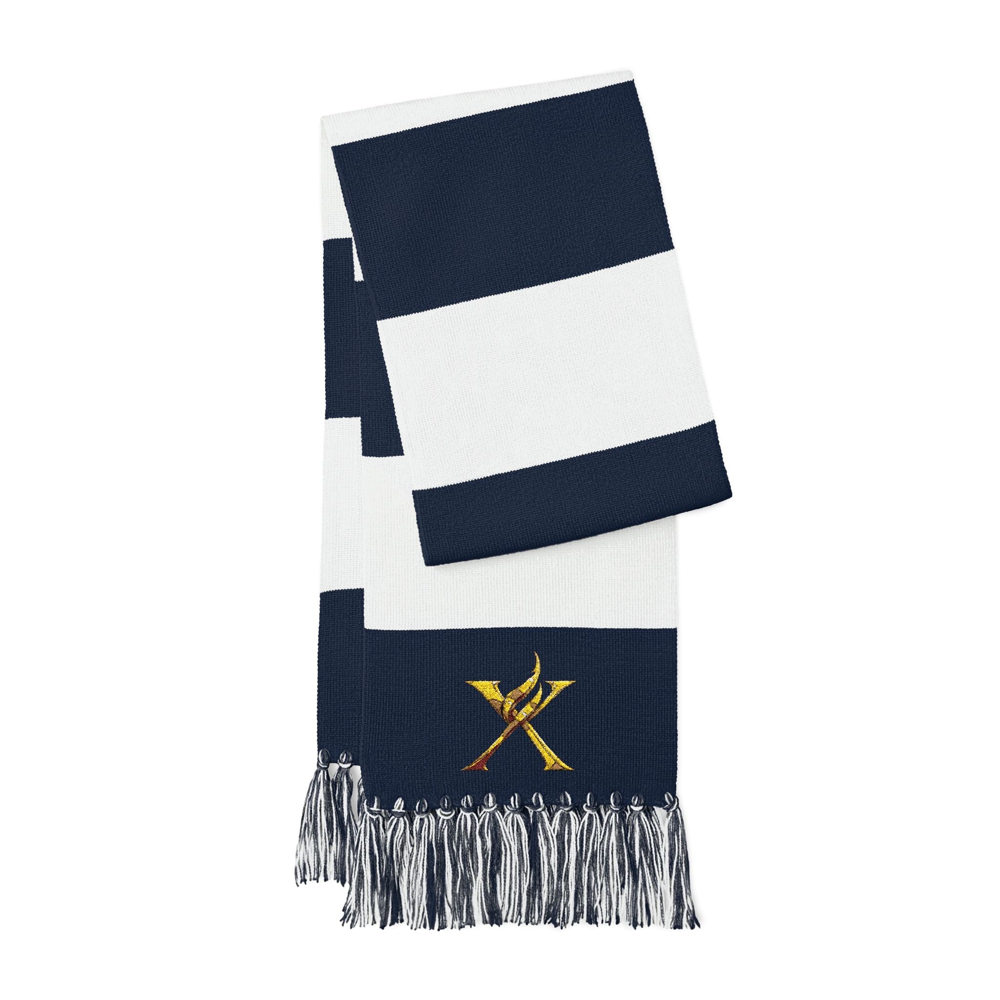 Striped Embroidered Spectator Scarf – Team Colors Fan Scarf with Gold Star Stitching - InervoX
