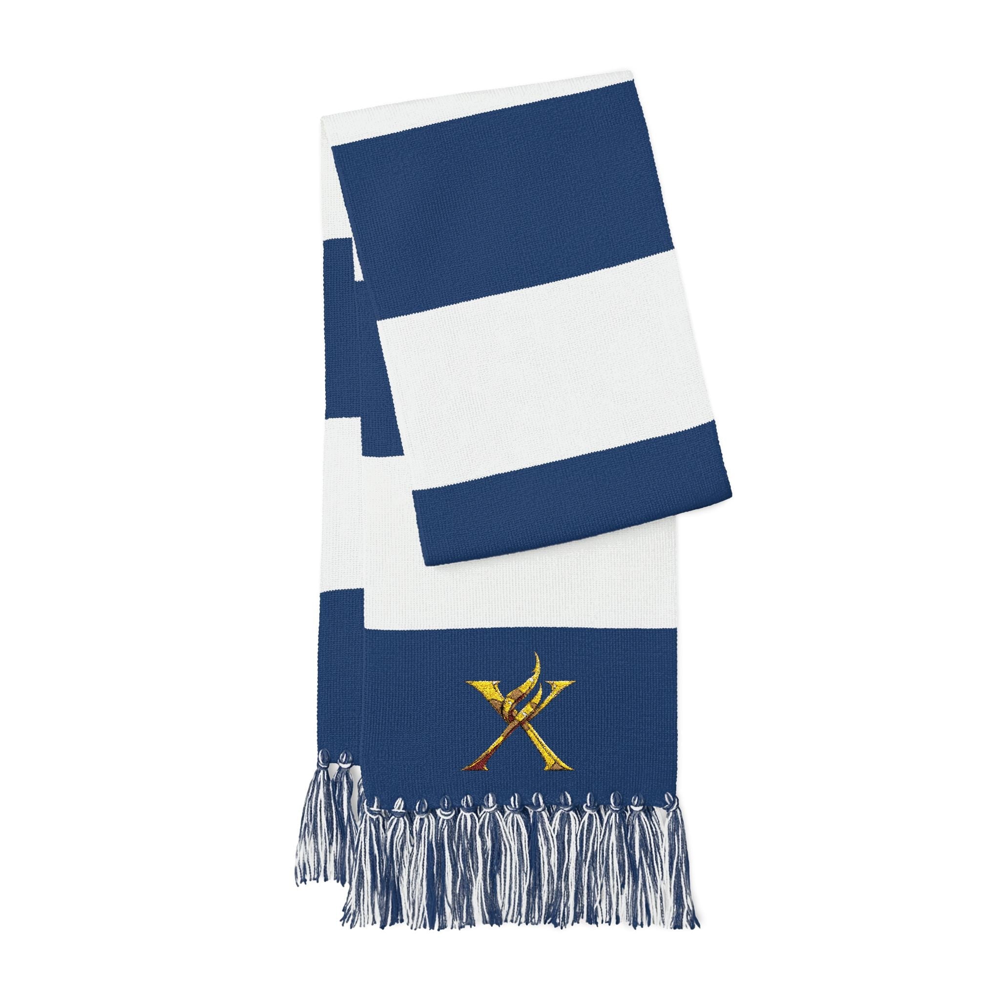 Striped Embroidered Spectator Scarf – Team Colors Fan Scarf with Gold Star Stitching - InervoX