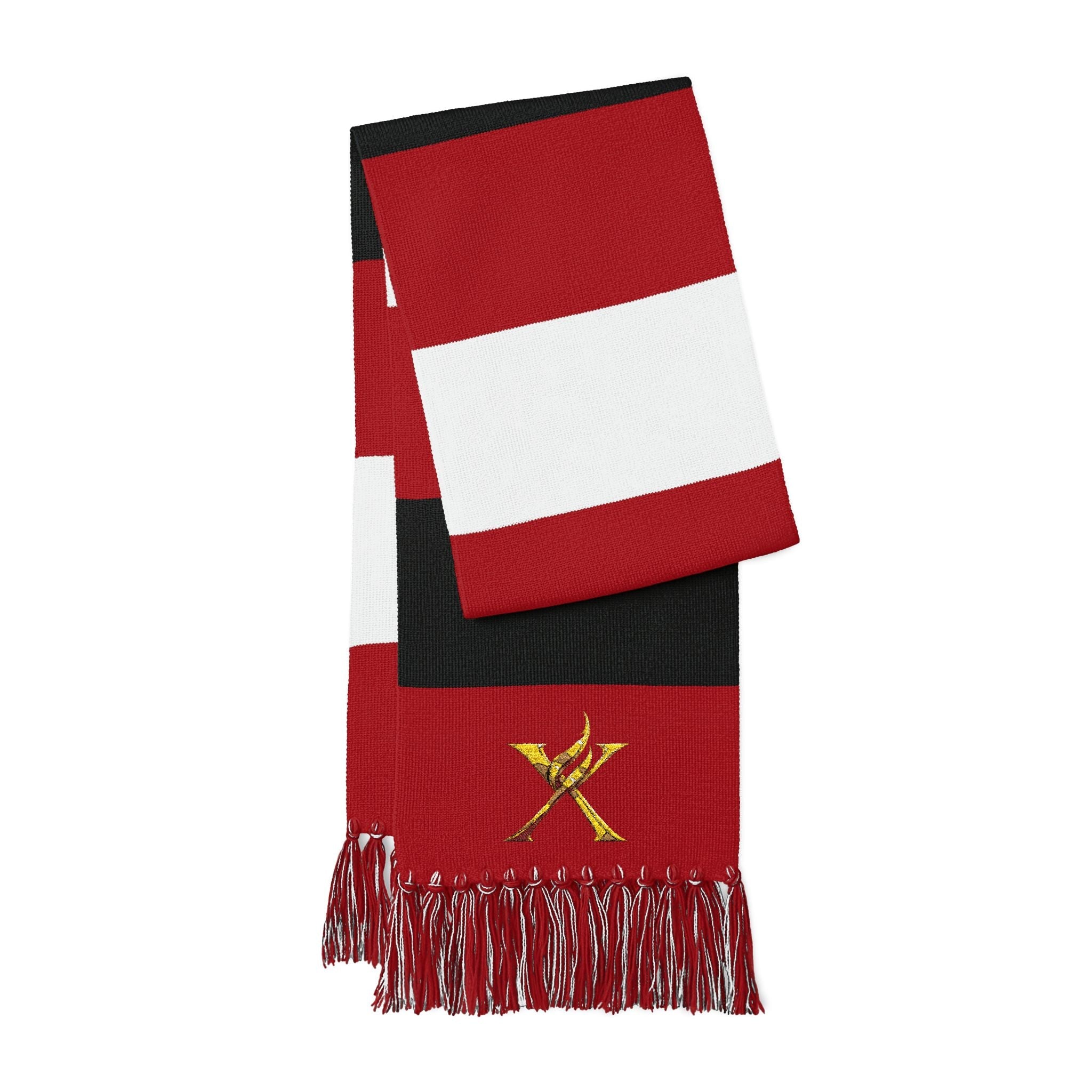 Striped Embroidered Spectator Scarf – Team Colors Fan Scarf with Gold Star Stitching - InervoX