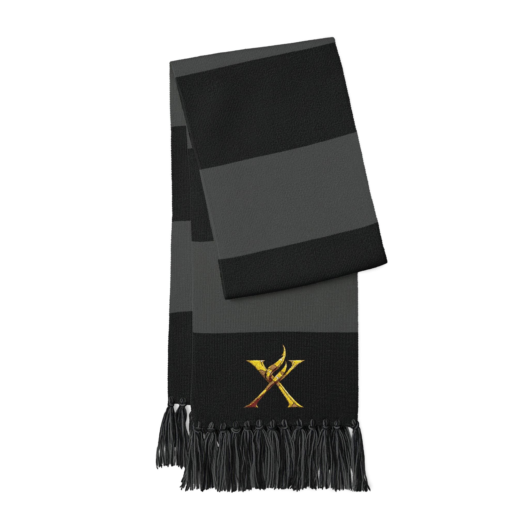Striped Embroidered Spectator Scarf – Team Colors Fan Scarf with Gold Star Stitching - InervoX