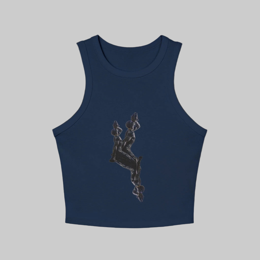 Stylish Women's Micro Rib Racer Tank Top with Artistic Design - InervoX Edition 1 Neg Marron - InervoX