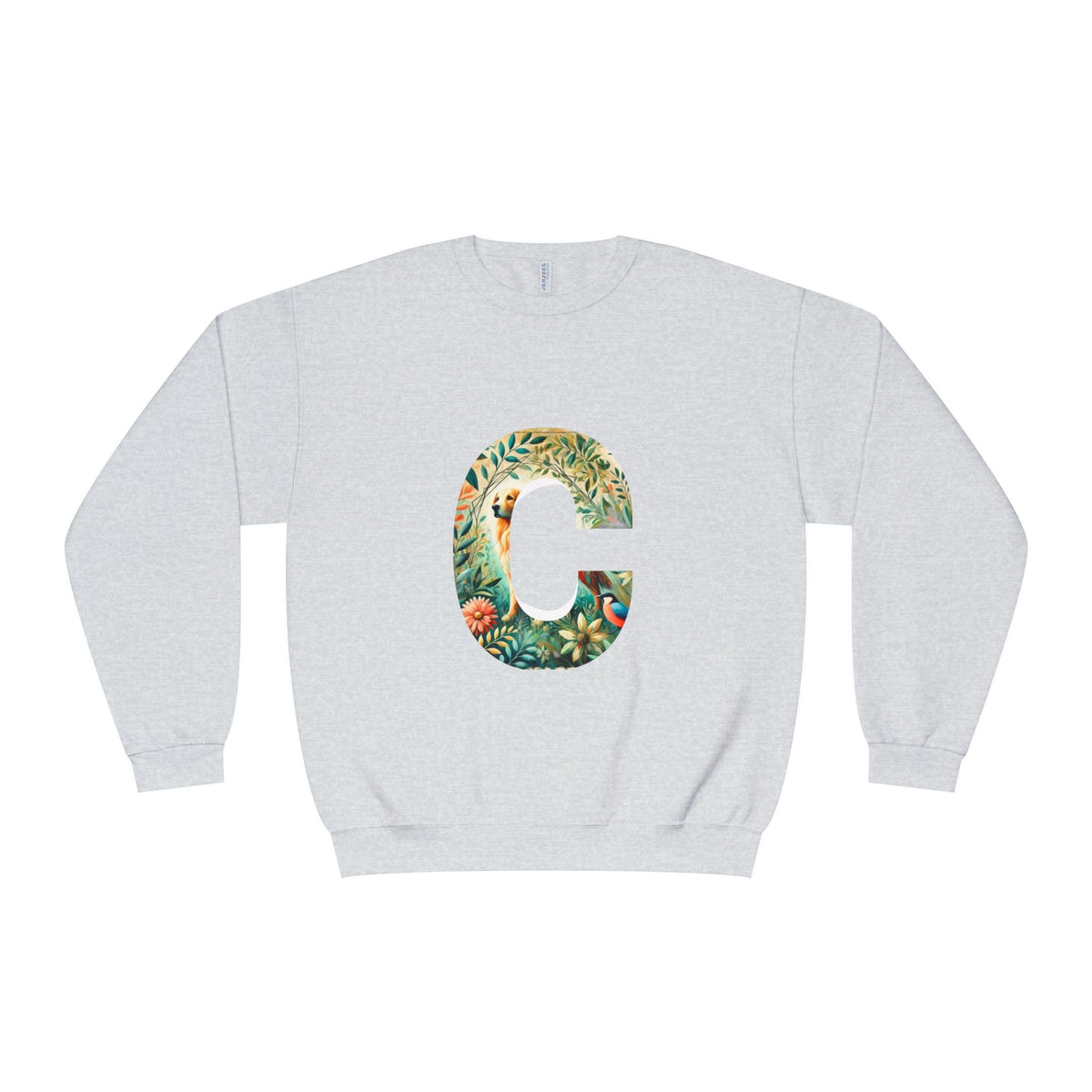 Unisex Crewneck Sweatshirt, Floral Animal Letter C Design - InervoX