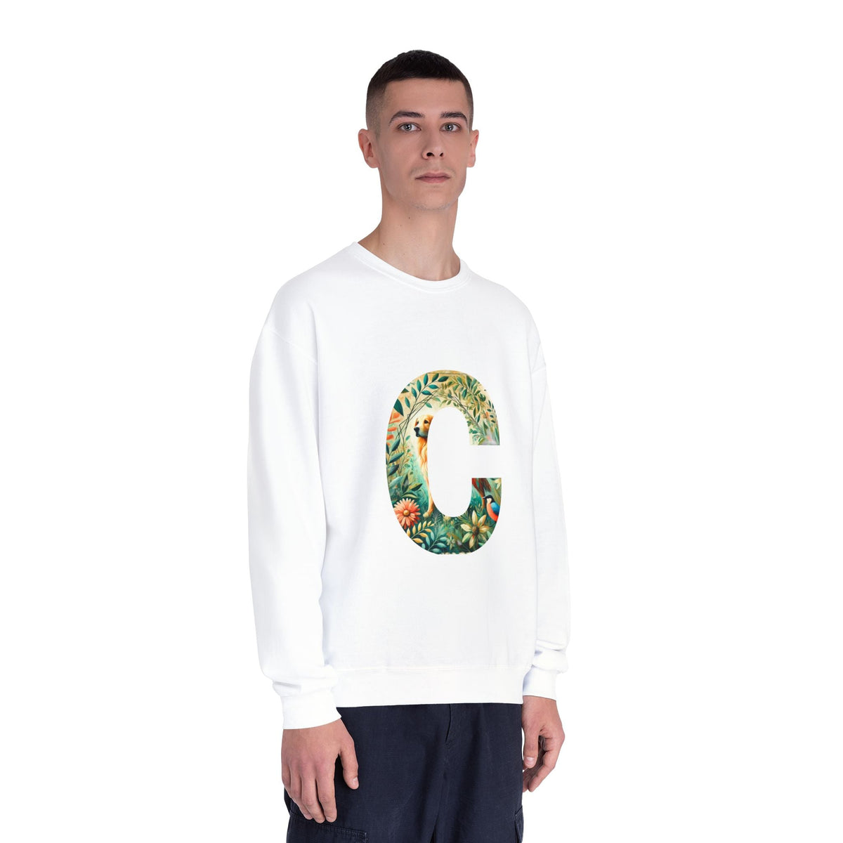 Unisex Crewneck Sweatshirt, Floral Animal Letter C Design - InervoX