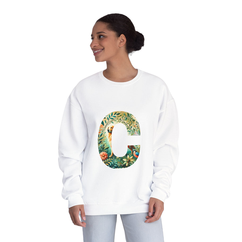 Unisex Crewneck Sweatshirt, Floral Animal Letter C Design - InervoX