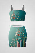 Women's Crop Tank Top Mini Skirts Sets Flower - InervoX
